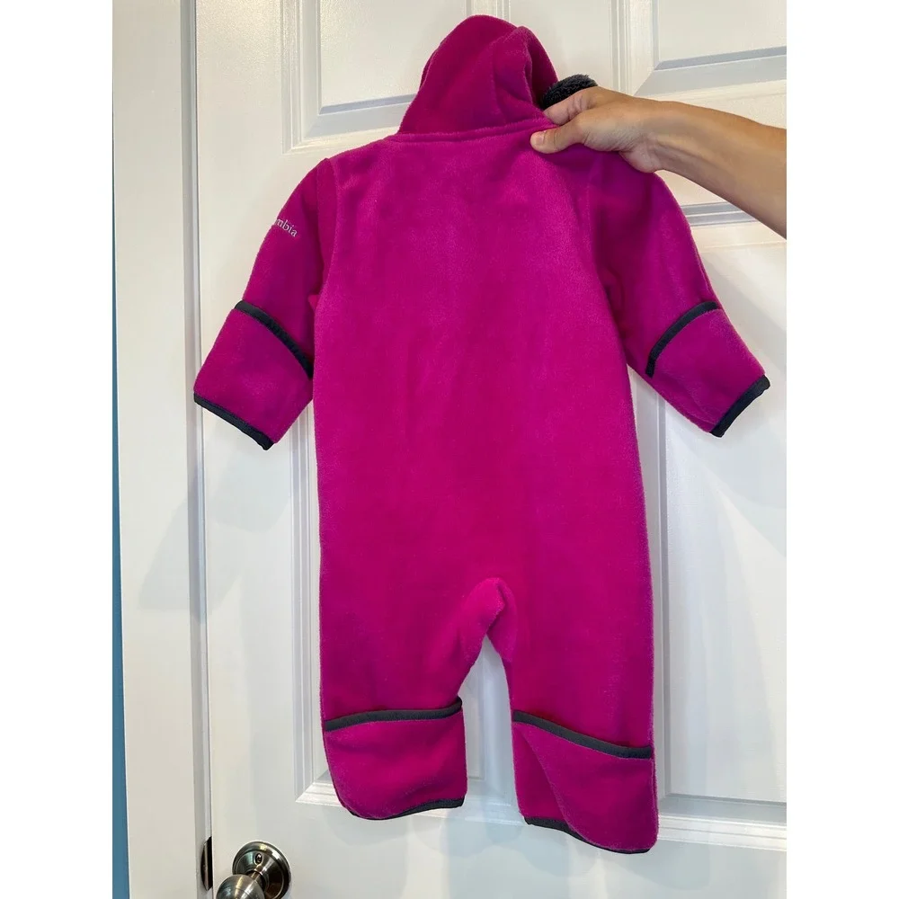 Columbia Baby Fleece Snowsuit Pram‎ Suit Hooded Bear Ears Pink Sizs 3-6 Months